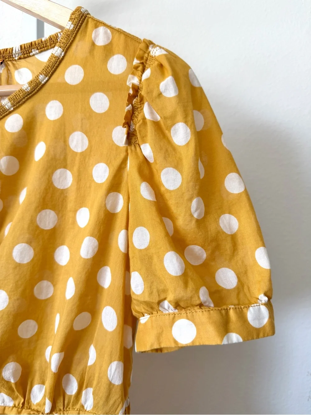 Tory Burch Yellow Polka Dot Peplum Blouse 100% Cotton Size 4